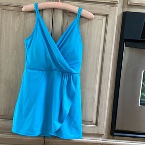Lands’ End swim dress aqua blue sz S nwt